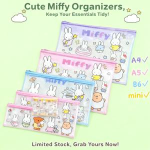 4pcs Kawaii Miffy 그리드 가방 세트 애니메이션 파일 가방 학생 사무실 휴대용 스토리지 캠퍼스 카드 제로 지갑 선물 장난감
