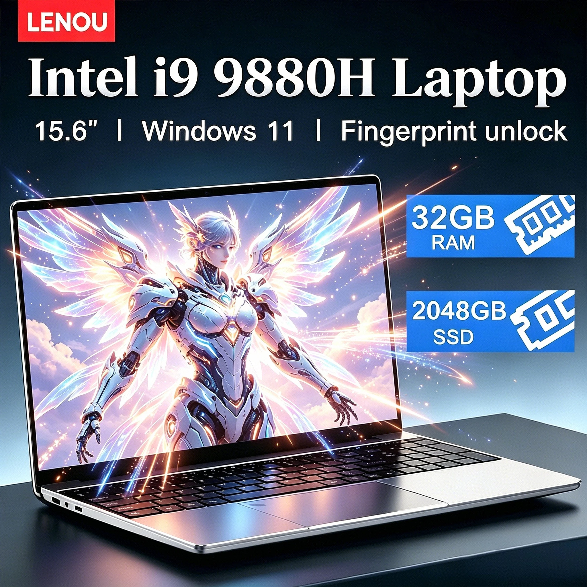 LENOU 신형 15.6' 울트라 슬림 노트북 인텔 코어 I9-9880H 32GB 램 2TB SSD 1920*1080 윈도우 11 게이밍 사무용 학습용 가정용