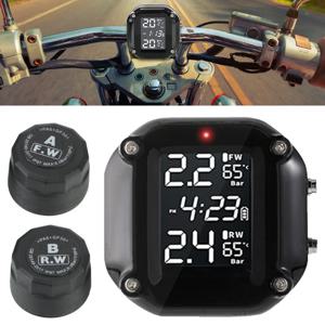 무선 오토바이 TPMS 타이어 압력 모니터링 시스템 2 개의 외부 센서가있는 디지털 LCD 타이어 온도 알람 센서