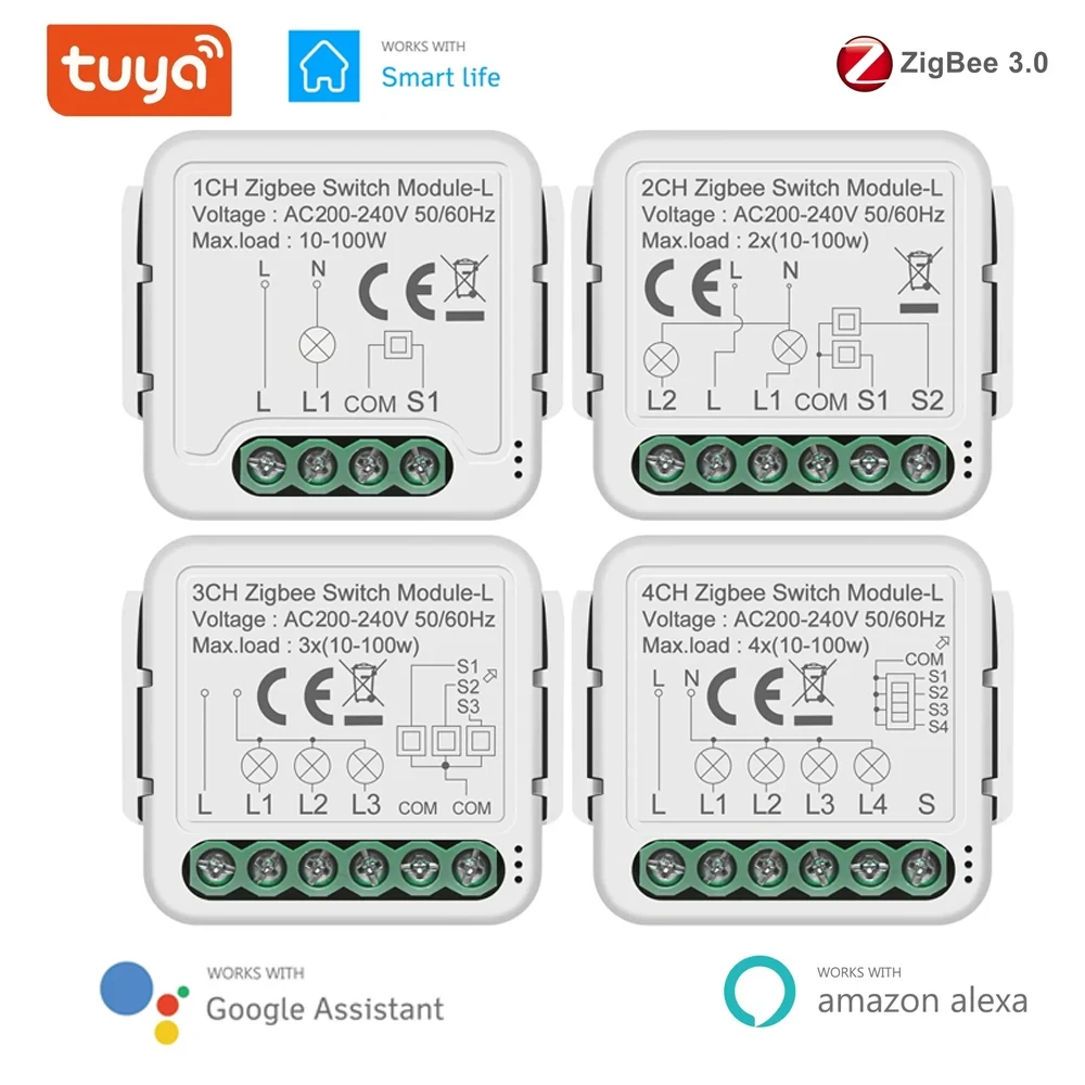 GIRIER Tuya ZigBee 스마트 스위치 모듈 중성선 필요 없음 1/2/3/4CH DIY 차단기 릴레이는 양방향 제어 작동을 지원합니다 Alexa