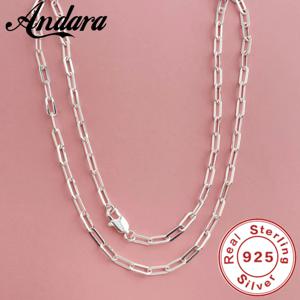 Andara 45-60cm 도매 925 스털링 실버 3mm 와이드 종이 클립 목걸이 소년 소녀 여성 파인 쥬얼리 웨딩 파티