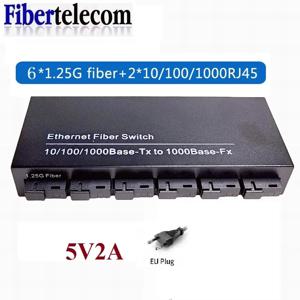 100/1000M 기가비트 이더넷 파이버 스위치 6*1.25G 파이버 포트 2 RJ45 포트 미디어 컨버터 20KM SC 단일 모드 광 트랜시버