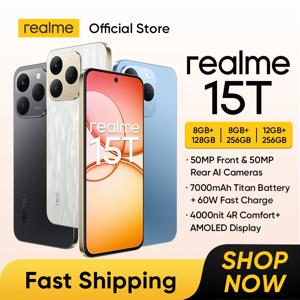 리얼미 15T 5G 스마트폰 NFC 디멘시티 6400 맥스 칩셋 듀얼 50MP AI 카메라 6.57인치 120Hz AMOLED 디스플레이 7000mAh 배터리 60W