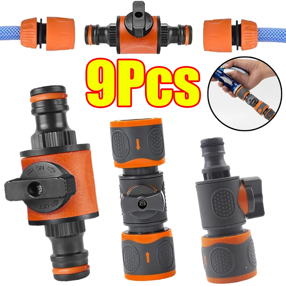 1-9Pcs 정원 호스 퀵 커넥터 16mm 정원 호스 차단 밸브 스위치 퀵 커넥터 니플 관개 튜빙 물 차단