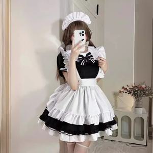 오리지널 일본식 메이드복 블랙 화이트 작은 악마 로리타 소프트걸 유니폼 작은 주방 메이드 롤플레잉 코스프레 의상
