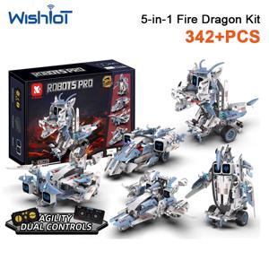 96229 342PCS 불꽃을 뿜는 용 5-in-1 프로그래밍 가능 로봇 조립 키트(스마트 스크린 포함) STEM 교육용 코딩 장난감