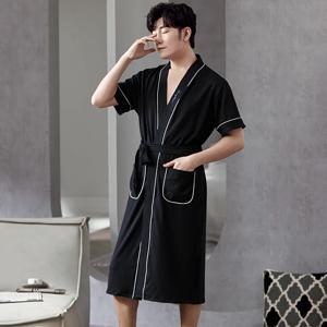 Big Yards L - 4XL 잠옷 남성 부드러운 코튼 니트 가운 섹시한 v 넥 반소매 목욕 가운 남성 솔리드 컬러 나이트 가운 라운지