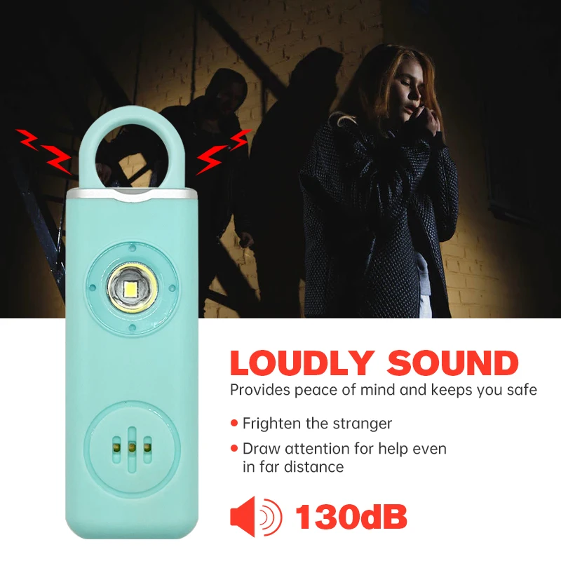 130dB 충전식 개인 경보 키체인, LED 플래시 비상 보안 경보 여성 학생을 위한 휴대용 자기 방어 장치