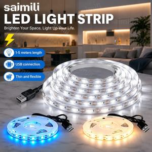 5V LED 라이트 스트립 USB 유연한 테이프 조명 접착 테이프 램프 바 주방 옷장 TV 백라이트 계단 디스플레이 캐비닛 조명