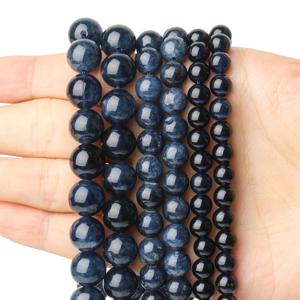 6/8/10mm 천연석 사파이어 컬러 옥 비즈 블루 라운드 루즈 비즈 쥬얼리 만들기 용품 Diy Charms Bracelets 15''