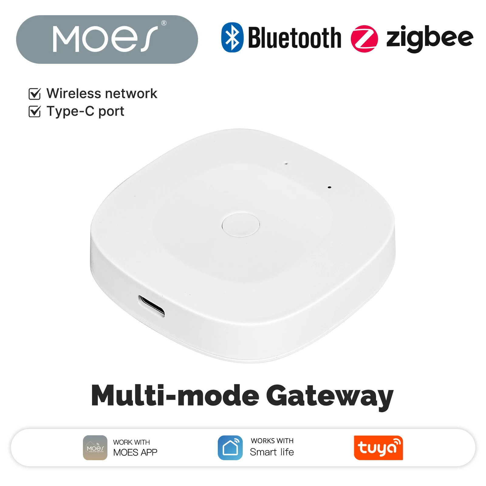 MOES 새로운 다중 모드 스마트 게이트웨이 ZigBee Bluetooth 메시 허브는 Alexa Google 홈을 통해 Tuya 스마트 앱 음성 제어와 함께 작동합니다.