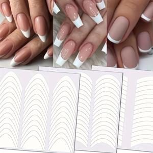 3PCS 프렌치 네일 아트 스티커 화이트 셀프 접착 네일 스트립 팁 DIY 장식 스텐실 도구, 프린지 팁 데칼