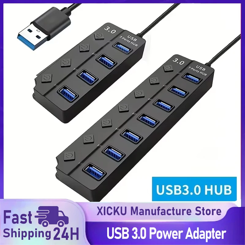 LED 표시기가 있는 4/7포트 USB 3.0 허브 노트북 플래시 드라이브 하드 디스크 프린터 카메라 키보드용 독립 스위치 제어