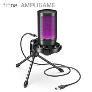 FIFINE RGB USB 게임용 마이크, 라이트 터치 음소거, PC용 삼각대가 있는 콘덴서 마이크, PS4/5, 노트북 스트리밍-A2의 AmpliGame
