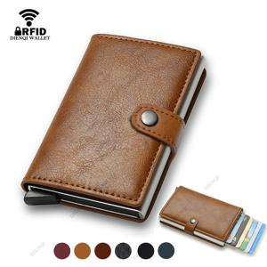 남성용 RFID 차단 은행 카드 홀더 지갑, 명품 브랜드 남성 가죽 신용카드 홀더 케이스, 고급스럽고 슬림한 스마트 지갑