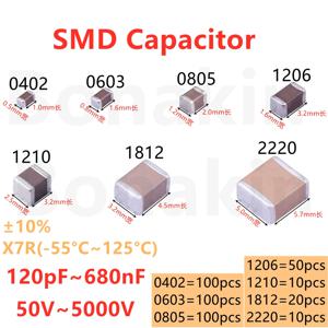 0402 0603 0805 1206 1210 1812 2220 SMD 커패시터 220pF 330pF 470pF 680pF 1nF 1.5nF 2.2nF 3.3nF 4.7nF 6.8nF 10nF 15nF 22nF 33nF 47nF 68nF 100nF 0.1uF 150nF 220nF 330nF 470nF 560nF 680nF 50V 100V 250V 500V 1000V 2000V 3KV 5KV