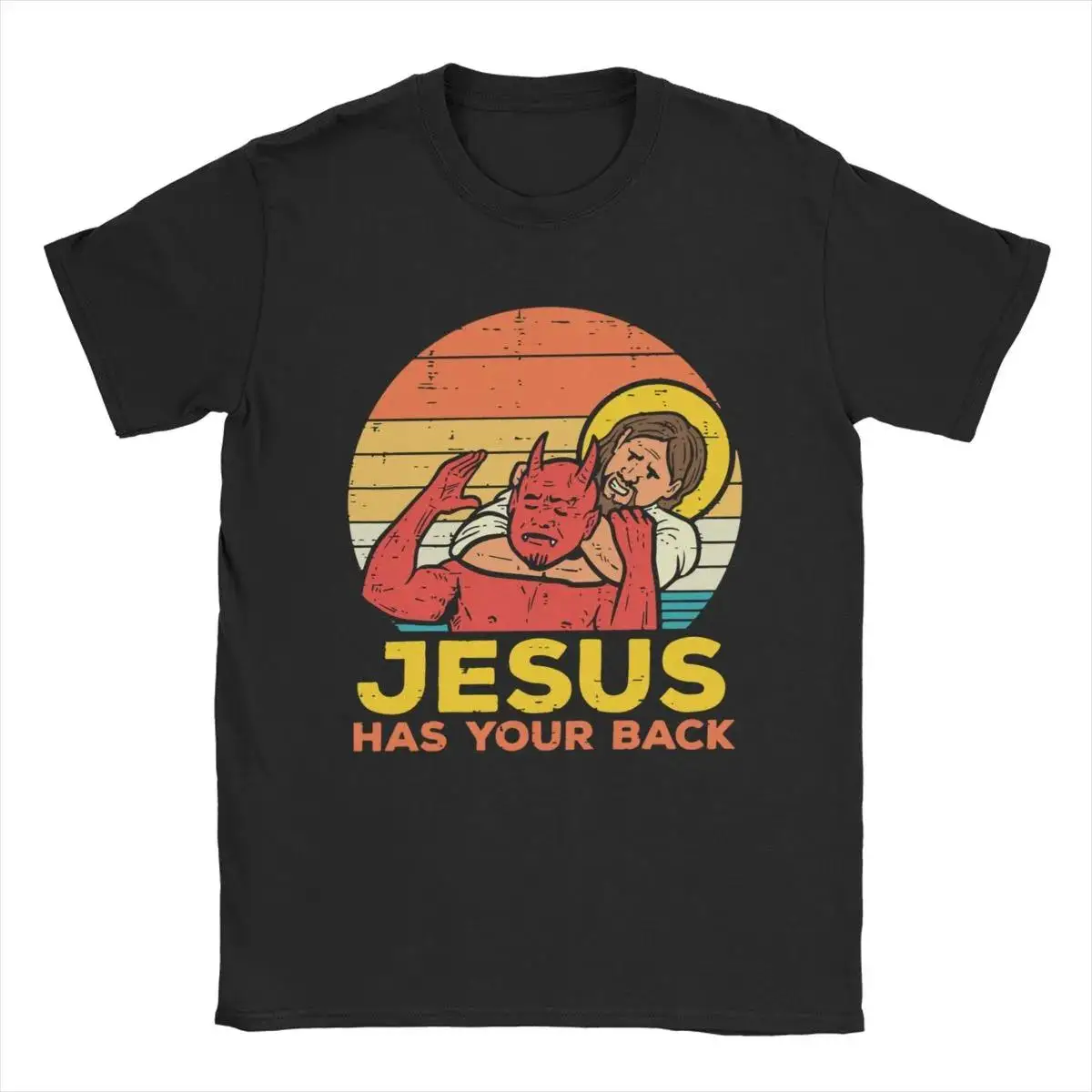 예수님은 당신의 뒤를 가지고 있습니다 Jiu Jitsu 레트로 기독교 T 셔츠 여성과 남성 코튼 빈티지 반소매 티셔츠 플러스 사이즈상의
