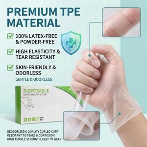 일회용 TPE 장갑, 파우더 & 라텍스 무첨가, 식품 안전 투명 설거지 장갑 (주방, 요리, 가정 청소 및 욕실용)