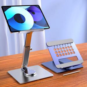 태블릿 스탠드 360 ° 회전 접이식 알루미늄 조절 식 데스크 홀더 마운트 라이저 iPad Pro Air 4 Mini 12.9 4-14 인치 Samsung Ta
