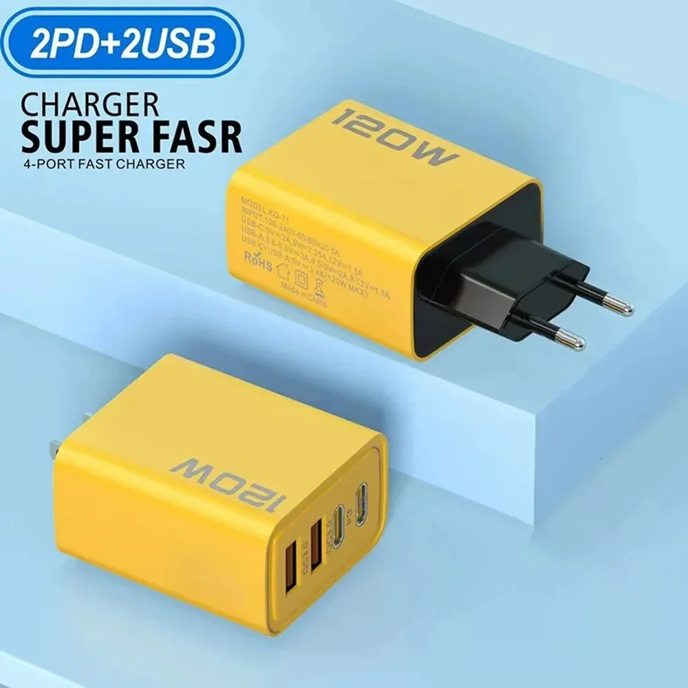 총 120W 4포트 USB 타입 C 고속 충전 벽면 어댑터 (퀵차지 휴대폰용)