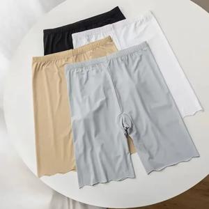 원활한 얼음 실크 안전 짧은 바지 여성 얇은 플러스 사이즈 스커트 아래 높은 허리 복서 팬티 안티 문지름 허벅지 안전 반바지