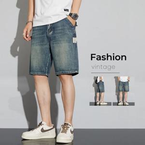 여름 빈티지 데님 반바지 남성 패션 스트레이트 캐주얼 루즈 streetwear 버뮤다 청바지 남성 짧은 바지 streetwear