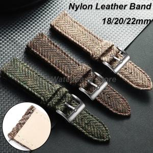 남성 여성 시계 밴드 18/20mm 22mm Sailcloth 트위드 나일론 가죽 스트랩 범용 직조 팔찌 Seiko 용 퀵 릴리스 손목 밴드