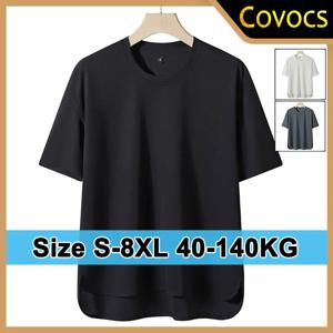 남성용 플러스 사이즈 티셔츠 8XL 7XL 6XL 루즈핏 반팔 크루넥 티셔츠 통기성 좋은 캐주얼 상의 여름 반팔 남성 의류