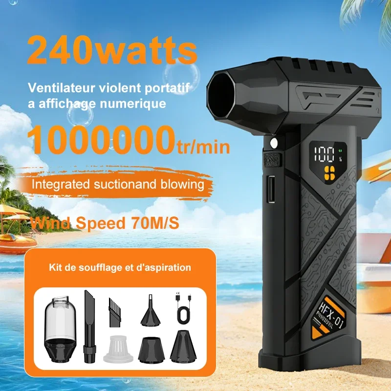 강력한 폭풍풍기 100만RPM 터보 제트 브러시리스 슈퍼 추력 60m/s 4단 속도 USB 충전식 LED 라이트 파워 뱅크