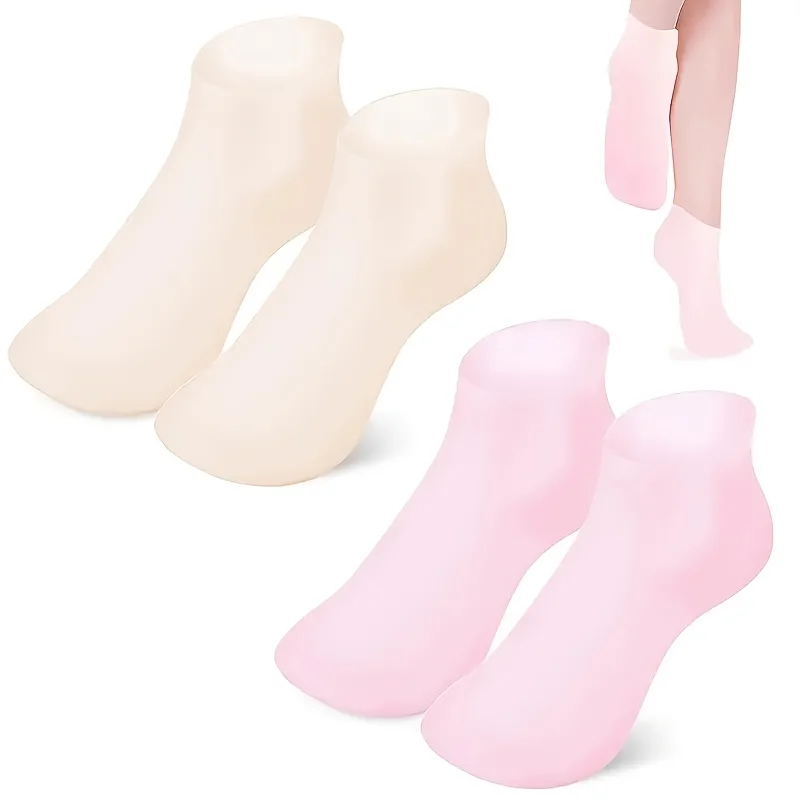 2팩 실리콘 탄력 보습 발 양말, 건조하고 갈라진 발을 위한 스파 마사지 보습 젤 양말, 발 관리 양말 도구