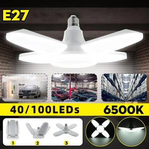 E27 팬 모양 접이식 28W LED 전구 AC220V/110V 가정용 천장 조명 창고 및 차고용 변형 가능 흰색 리프 라이트 6500K