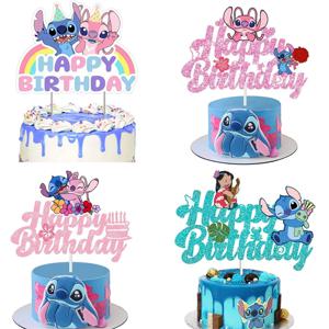 릴로 스티치 케이크 장식 애니메이션 블루이 케이크 토퍼 카드 어린이 생일 파티 용품 아기 생일 깃발 선물