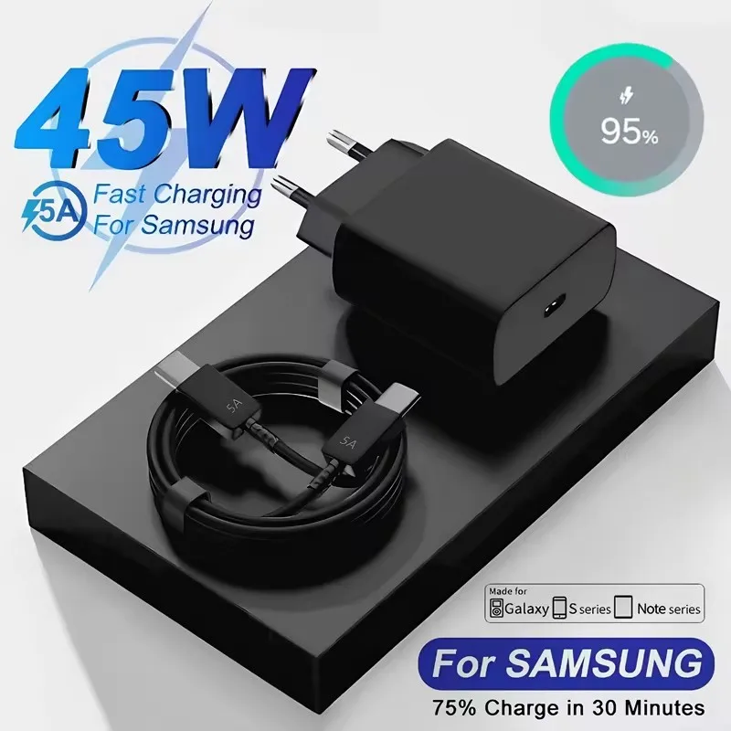 45W 5A PD 초고속 USB-C 충전기 삼성 S21 S22 S23 S24 S25 노트 20 울트라 A06 A16 A35 A53 A54 A55 타입-C 충전 케이블