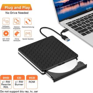 노트북용 외장 CD DVD 드라이브, USB 3.0 USB C CD 버너 휴대용 DVD +/-RW 드라이브, 데스크탑용 CD 플레이어 리더 라이터 레코더