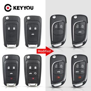 KEYYOU 개조형 교체 2 3 4 5 버튼 리모컨 플립 자동차 키 쉘 케이스 (오펠 쉐보레 크루즈 로바 카마로 임팔라 스파크 용)