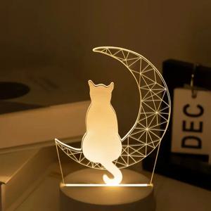 1개 문캣 3D 아크릴 무드등 USB 웜 화이트 LED 램프 귀여운 장식 선물 고양이 애호가를 위한 침실 데스크탑 장식