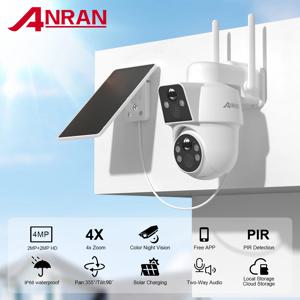 ANRAN 태양광 카메라 듀얼 렌즈 WIFI 보안 카메라(태양광 패널 포함) 컬러 나이트 비전 PIR 모션 감지 Ourdoor IP 카메라