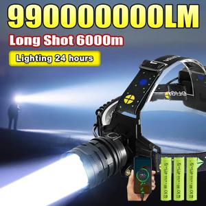 새로운 990000000LM 고출력 LED 헤드라이트 울트라 브라이트 헤드 토치 장거리 6000M 헤드 손전등 18650 캠핑 낚시 랜턴