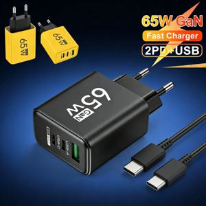 65W GaN 충전기 3포트 USB 벽면 충전기 (2 USB-C + 1 USB-A) 아이폰 15 16 Pro 삼성 샤오미 휴대폰용 휴대용 충전 어댑터