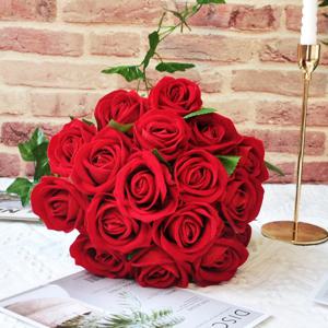 10pcs 인공 꽃 실크 장미 긴 가지 발렌타인 데이 신부 꽃다발 웨딩 홈 꽃병 테이블 장식 DIY 선물 상자