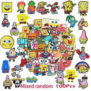 14-100개 스폰지밥 스퀘어팬츠 슬라이드 샌들용 슈참, 크리스마스 선물 파티용 PVC 신발 장식 액세서리