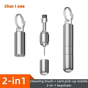 2 in 1 SIM 카드 트레이 제거 도구 휴대용 미니 키체인 이젝트 핀 EDC 알루미늄 합금 이어폰 청소 브러시 헤드폰