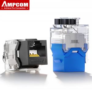 AMPCOM Cat6A/Cat6 RJ45 키스톤 잭 래칫-락 타입 도구 없이 사용 가능, 50U 금도금 네트워크 플러그 모듈 커넥터, 사무실, 가정용
