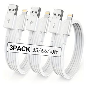 MFI 인증 충전 케이블 (아이폰용) 10피트 USB to Lightning 데이터 케이블 (아이폰 14, 13, 12, 11, XS, XR, X, 7, 6 호환)