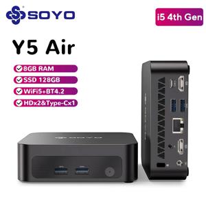소요 미니 PC Y5 에어 인텔 i5 4세대 CPU, 8GB 램, 128GB M.2 SSD, 미니 데스크탑 컴퓨터, 듀얼 4K 디스플레이, WiFi 5, BT4.2, USB-C 지원