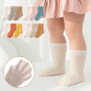 남아 여아용 얇은 솔리드 양말, 신생아 어린이 코튼 메쉬 미끄럼 방지 바닥 양말, 용수철 여름, 0-5 세, 3 켤레/로트