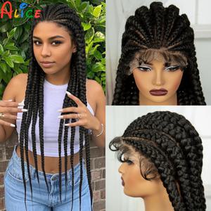 32 인치 Cornrow 땋은 가발 합성 전체 레이스 머리띠 가발 베이비 헤어 레이스 정면 Knotless 땋은 레이스 가발 흑인 여성을위한