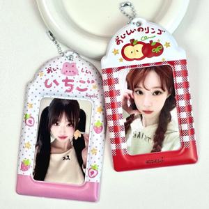 2개입 애플 딸기 프린트 PVC 포토카드 홀더 양면 디스플레이 펜던트