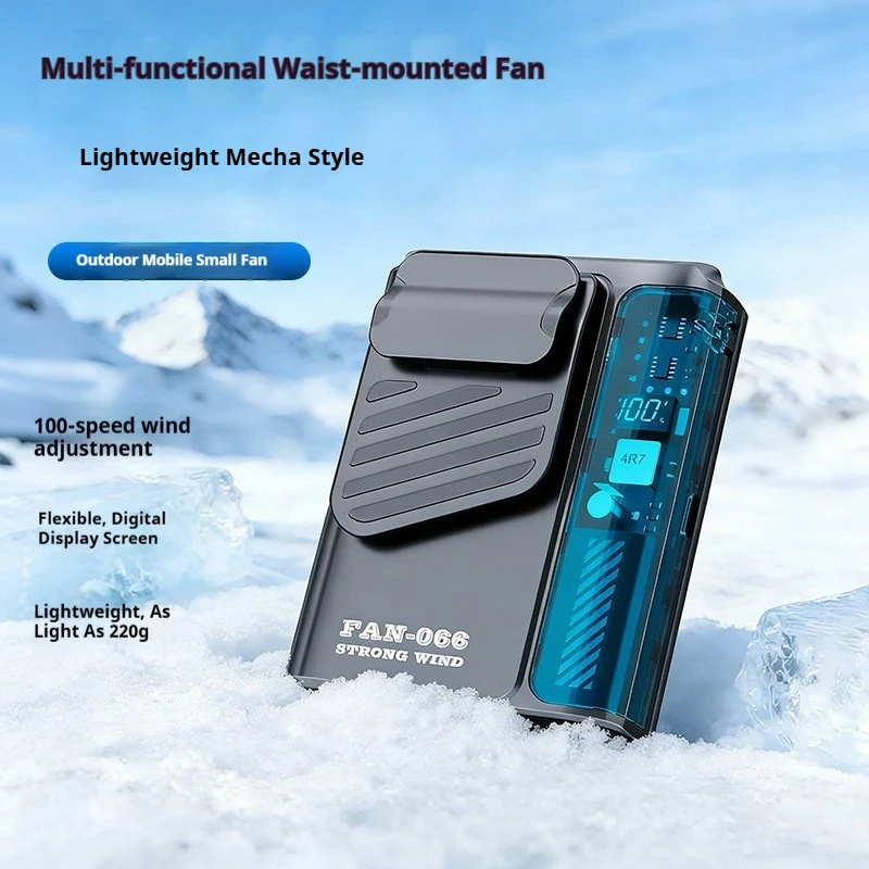 새로운 야외용 허리걸이 선풍기 4000mAh USB 다기능 미니 쿨링팬 5단 속도 디지털 디스플레이 휴대용 충전식 선풍기