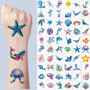 30pcs 방수 문신 스티커 손 문어 해파리 고래 상어 바다 테마 임시 문신 바디 아트 귀여운 가짜 문신
